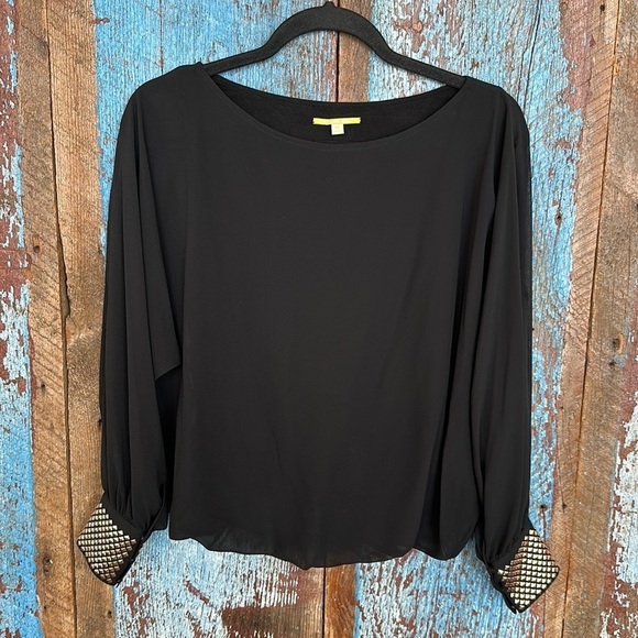 Gianni Bini Tops - Gianni Bini Black Sheer Blouse with Studded Cuffs Size XS